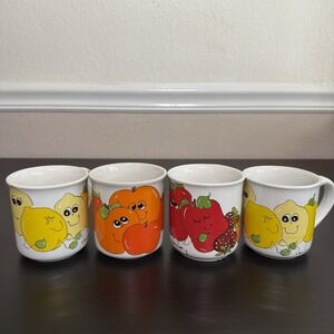Vtg Anthropomorphic Fruit Coffee Tea Nancy Lynn Mug Cup 1970s Set Apple Lemon Or